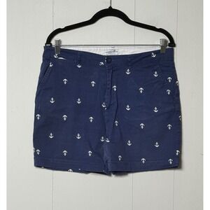 Caribbean Joe Women's Navy Blue Anchor Embroidered Chino Shorts Nautical Size 10